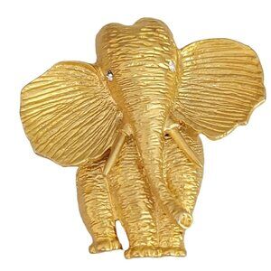 Gold Tone Elephant Clear Rhinestone Eyes Brooch K605